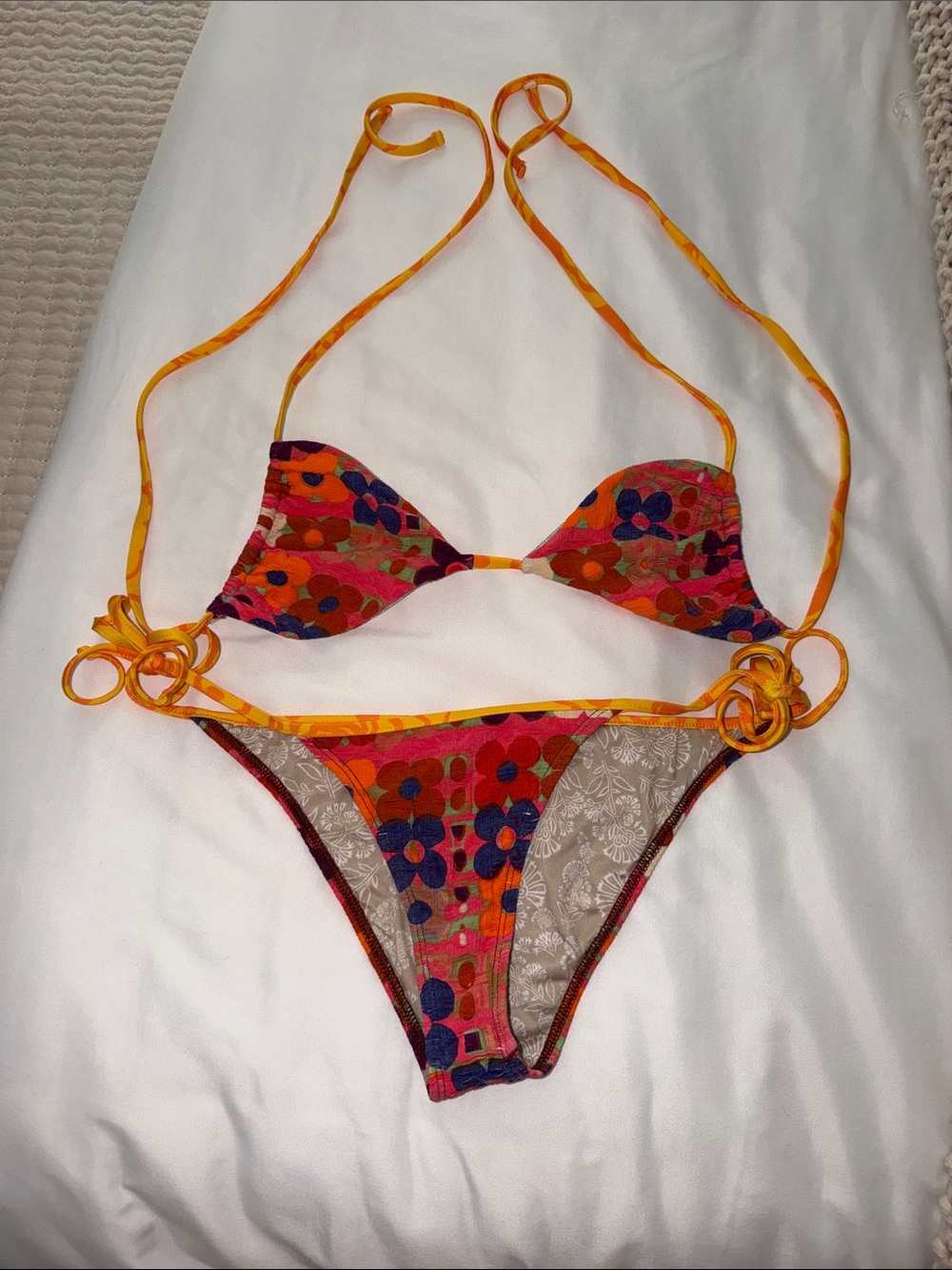 Free People free est Orange Multi Floral String Bikini Set